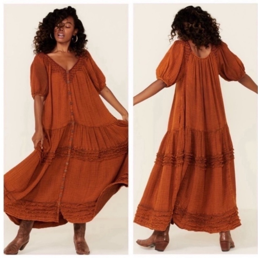 NWT Free People Sunday Stroll Maxi Dress In Clay